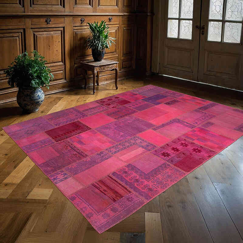 Patchwork Hand-Knotted Turkish Rug - 5' 11" x 7' 9" (71" x 93") - K0064100