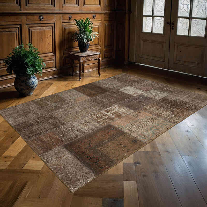 Patchwork Hand-Knotted Turkish Rug - 5' 7" x 8'  (67" x 96") - K0064107
