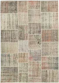 Patchwork Hand-Knotted Turkish Rug - 5' 7" x 7' 10" (67" x 94")