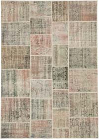 Patchwork Hand-Knotted Turkish Rug - 5' 8" x 7' 11" (68" x 95")