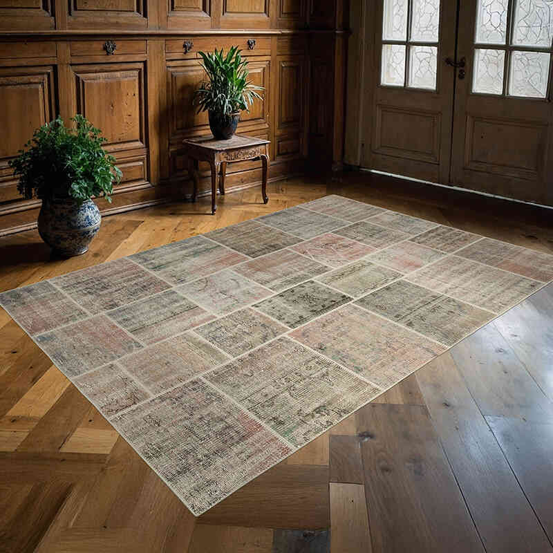 Patchwork Hand-Knotted Turkish Rug - 5' 8" x 7' 11" (68" x 95") - K0064116