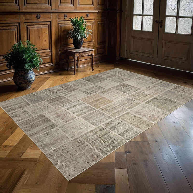 Patchwork Hand-Knotted Turkish Rug - 5' 8" x 8' 1" (68" x 97") - K0064117