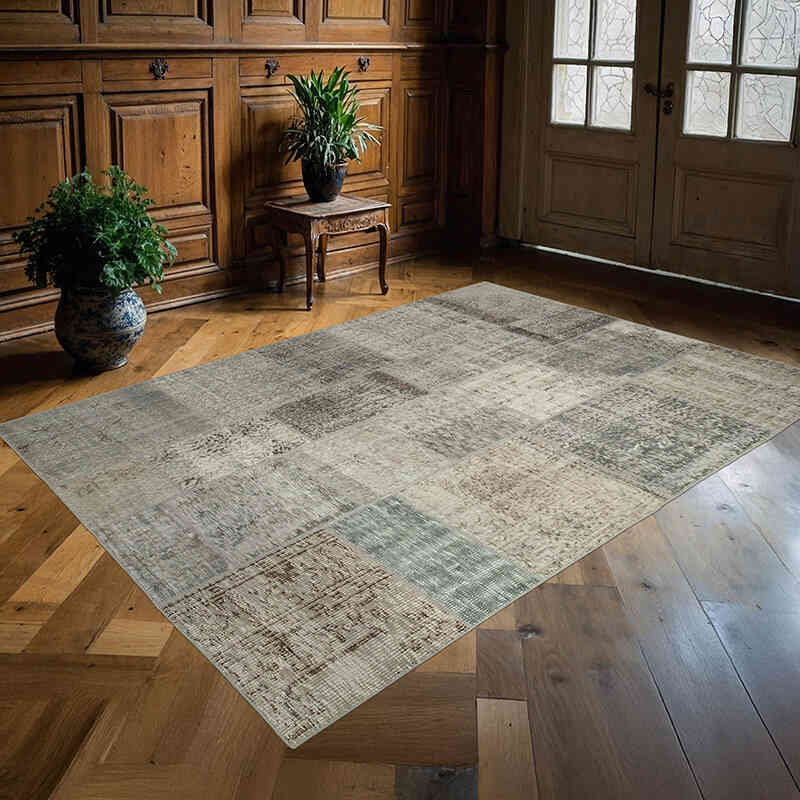 Patchwork Hand-Knotted Turkish Rug - 5' 7" x 7' 10" (67" x 94") - K0064135
