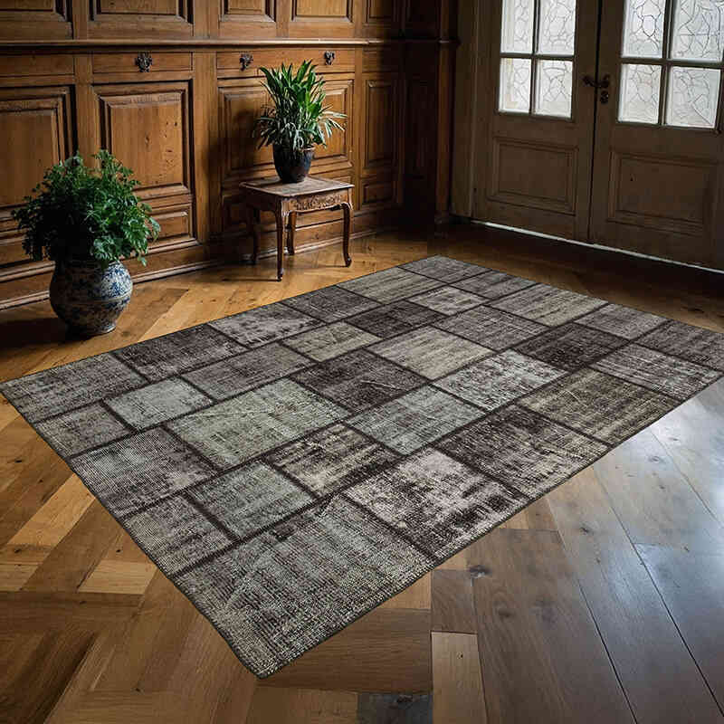 Patchwork Hand-Knotted Turkish Rug - 5' 11" x 8' 2" (71" x 98") - K0064171