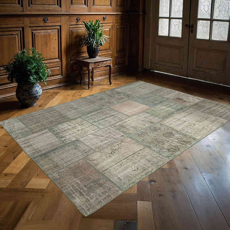 Patchwork Hand-Knotted Turkish Rug - 5' 9" x 7' 11" (69" x 95") - K0064177