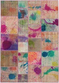 Purple Patchwork Hand-Knotted Turkish Rug - 5' 8" x 7' 10" (68" x 94")
