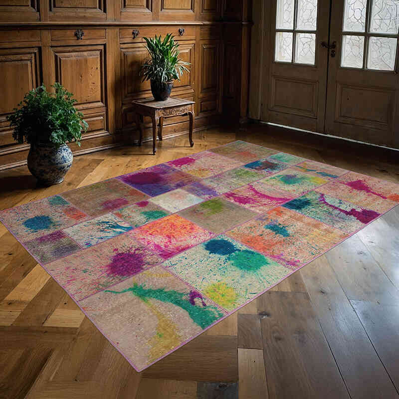 Mor Patchwork El Dokuma Halı - 172 cm x 240 cm - K0064193