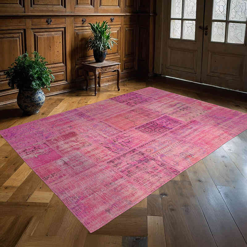 Patchwork Hand-Knotted Turkish Rug - 5' 8" x 7' 10" (68" x 94") - K0064194