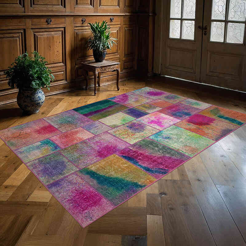 Patchwork Hand-Knotted Turkish Rug - 5' 6" x 8'  (66" x 96") - K0064198