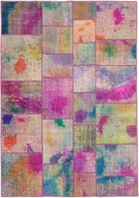 Patchwork Hand-Knotted Turkish Rug - 5' 7" x 7' 10" (67" x 94")