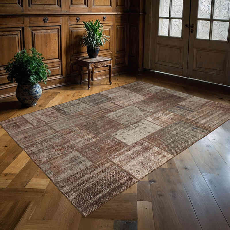 Patchwork Hand-Knotted Turkish Rug - 5' 8" x 7' 9" (68" x 93") - K0064201