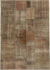 Patchwork Hand-Knotted Turkish Rug - 5' 7" x 7' 11" (67" x 95")