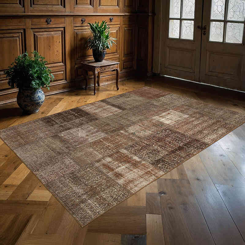 Patchwork Hand-Knotted Turkish Rug - 5' 7" x 8'  (67" x 96") - K0064208