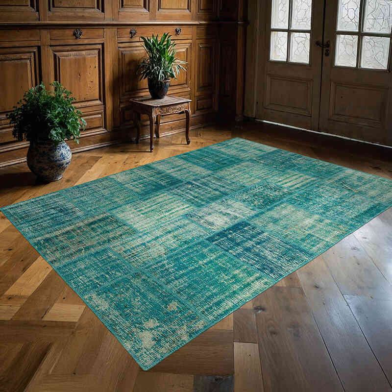 Patchwork Hand-Knotted Turkish Rug - 5' 9" x 7' 11" (69" x 95") - K0064210