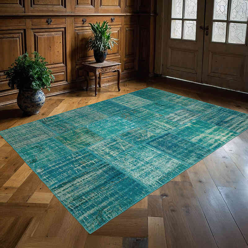 Patchwork Hand-Knotted Turkish Rug - 5' 8" x 7' 10" (68" x 94") - K0064211