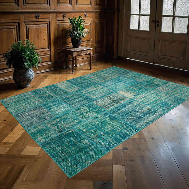 Patchwork Hand-Knotted Turkish Rug - 5' 9" x 7' 10" (69" x 94") - K0064213