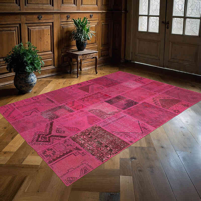 Patchwork Hand-Knotted Turkish Rug - 5' 8" x 8' 2" (68" x 98") - K0064214