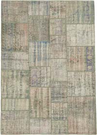 Patchwork Hand-Knotted Turkish Rug - 5' 8" x 8' 1" (68" x 97")