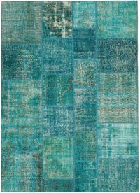 Patchwork Hand-Knotted Turkish Rug - 5' 7" x 7' 10" (67" x 94")
