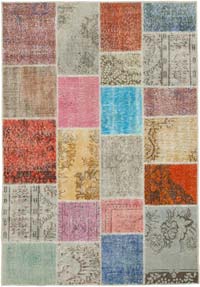 Patchwork Hand-Knotted Turkish Rug - 4' 9" x 6' 9" (57" x 81")