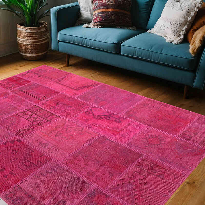 Patchwork Hand-Knotted Turkish Rug - 4' 11" x 6' 8" (59" x 80") - K0064262