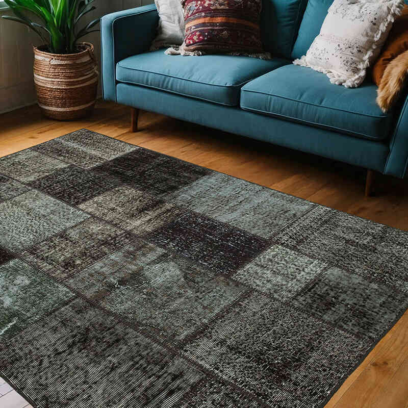 Patchwork Hand-Knotted Turkish Rug - 4' 9" x 6' 8" (57" x 80") - K0064268