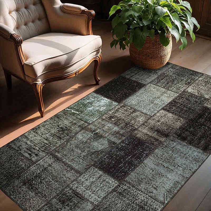 Patchwork Hand-Knotted Turkish Rug - 4' 9" x 6' 8" (57" x 80") - K0064268