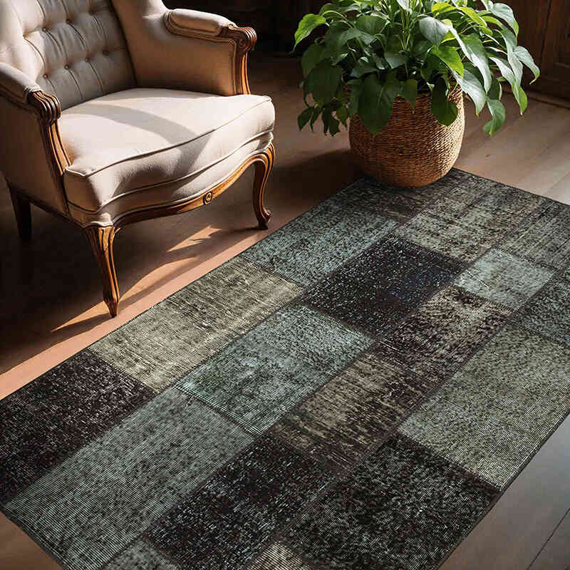 Patchwork Hand-Knotted Turkish Rug - 4' 9" x 6' 7" (57" x 79") - K0064270