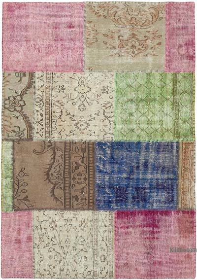 Patchwork Hand-Knotted Turkish Rug - 4' 9" x 6' 8" (57 in. x 80 in.)