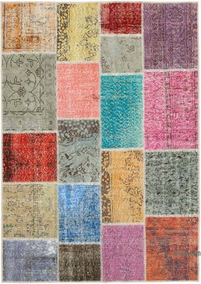 Patchwork Hand-Knotted Turkish Rug - 4' 8" x 6' 6" (56 in. x 78 in.)