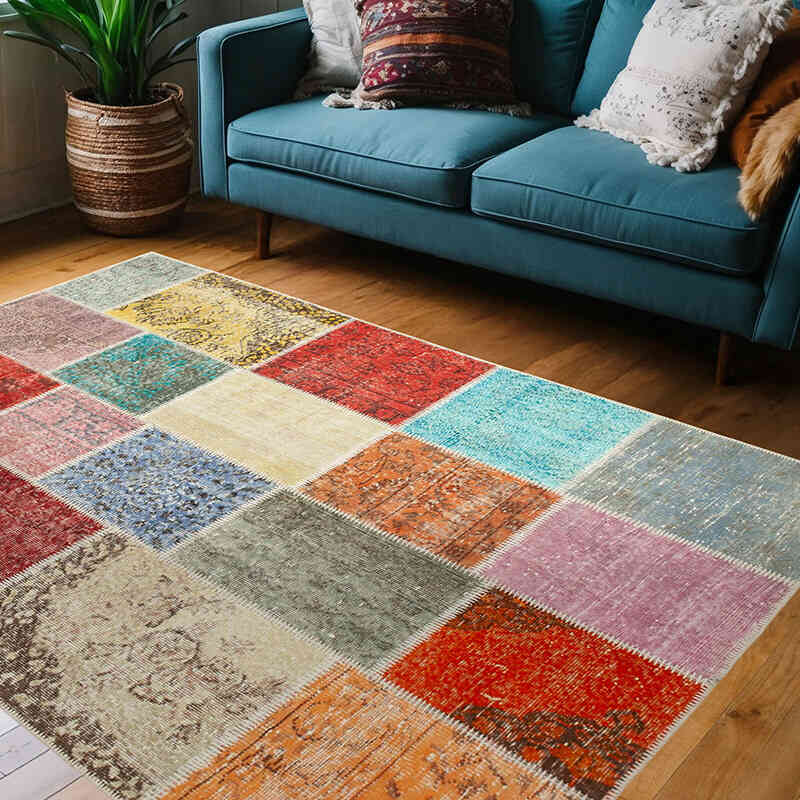 Patchwork El Dokuma Halı - 143 cm x 206 cm - K0064280