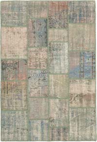 Patchwork Hand-Knotted Turkish Rug - 4' 7" x 6' 8" (55" x 80")