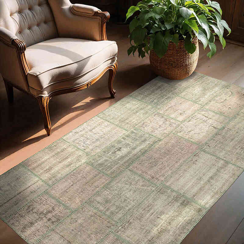 Patchwork Hand-Knotted Turkish Rug - 4' 7" x 6' 9" (55" x 81") - K0064287