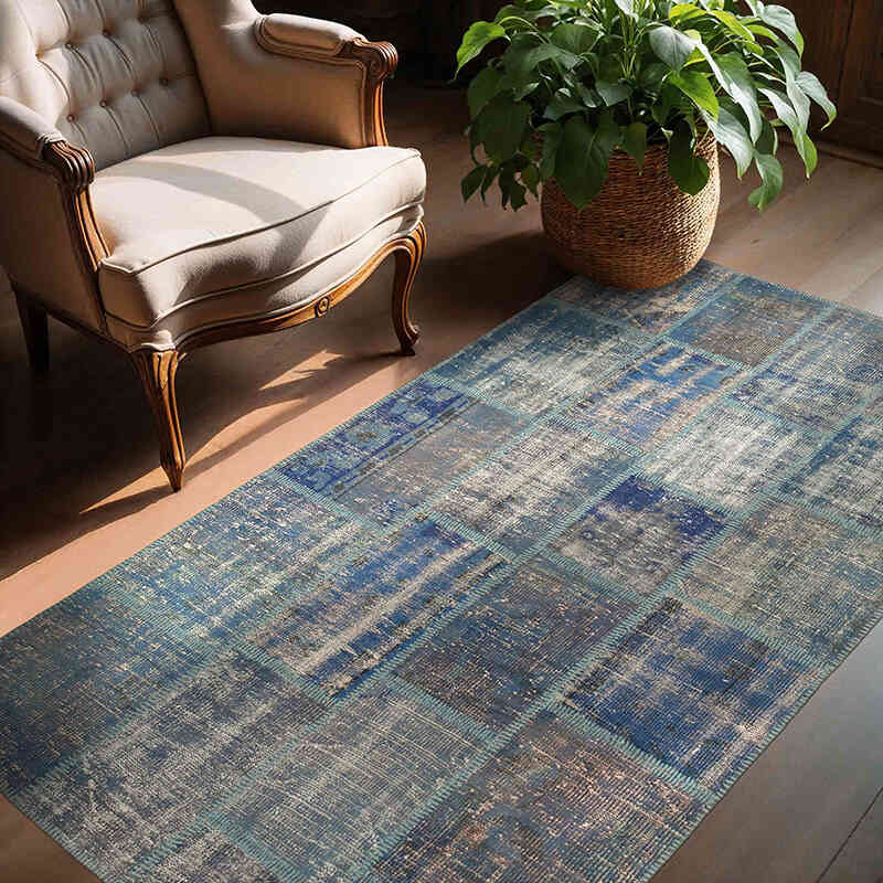 Patchwork Hand-Knotted Turkish Rug - 4' 8" x 6' 9" (56" x 81") - K0064293