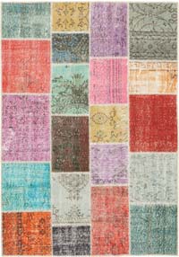 Patchwork Hand-Knotted Turkish Rug - 4' 9" x 6' 8" (57" x 80")
