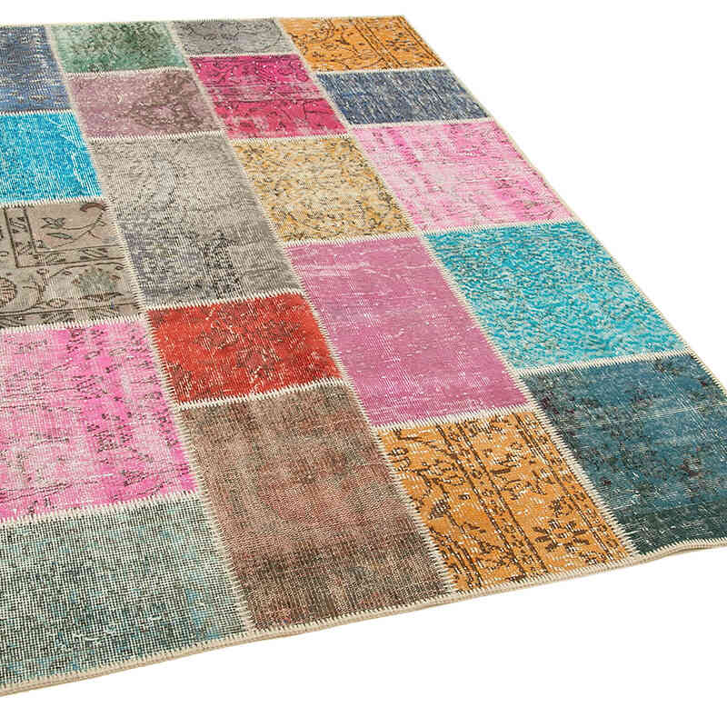 Patchwork Hand-Knotted Turkish Rug - 4' 8" x 6' 8" (56" x 80") - K0064301