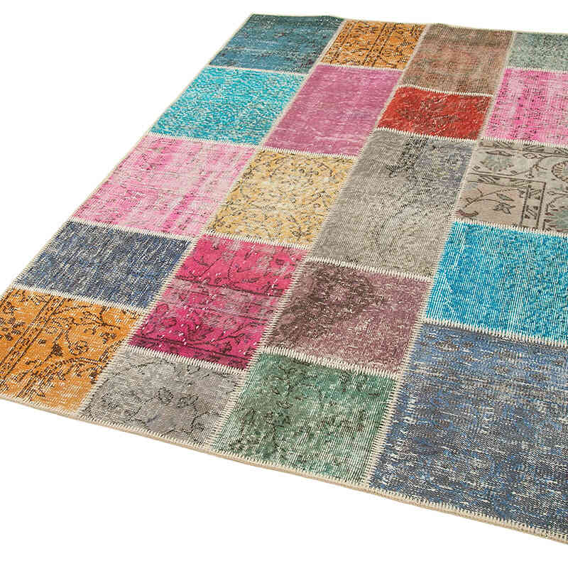 Patchwork Hand-Knotted Turkish Rug - 4' 8" x 6' 8" (56" x 80") - K0064301