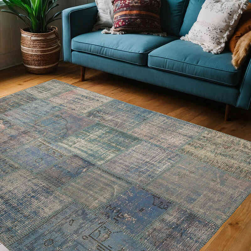Patchwork Hand-Knotted Turkish Rug - 4' 11" x 6' 8" (59" x 80") - K0064303
