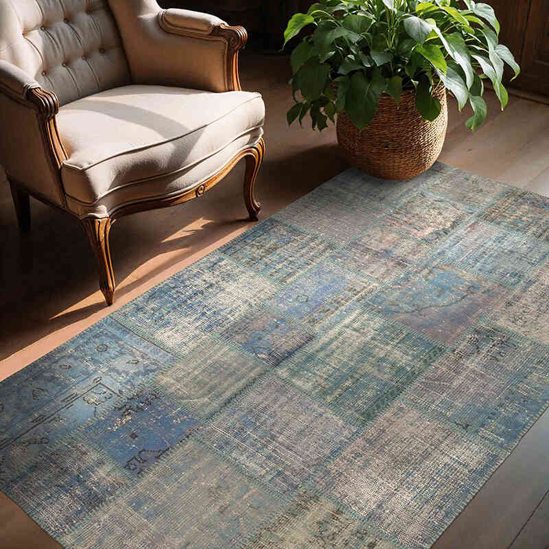Patchwork Hand-Knotted Turkish Rug - 4' 11" x 6' 8" (59" x 80") - K0064303