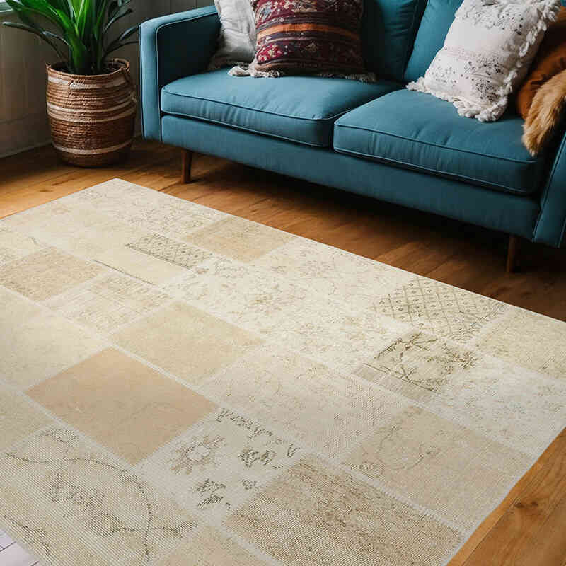Patchwork Hand-Knotted Turkish Rug - 4' 9" x 6' 7" (57" x 79") - K0064304