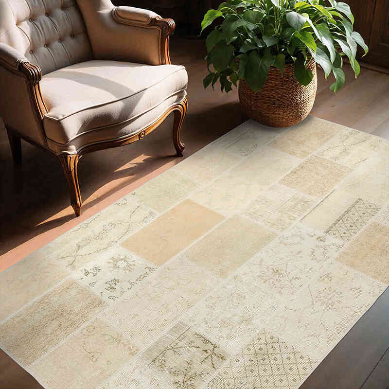 Patchwork Hand-Knotted Turkish Rug - 4' 9" x 6' 7" (57" x 79") - K0064304