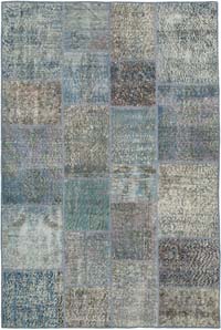 Patchwork Hand-Knotted Turkish Rug - 4' 5" x 6' 7" (53" x 79")