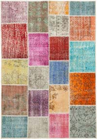 Patchwork Hand-Knotted Turkish Rug - 4' 8" x 6' 9" (56" x 81")