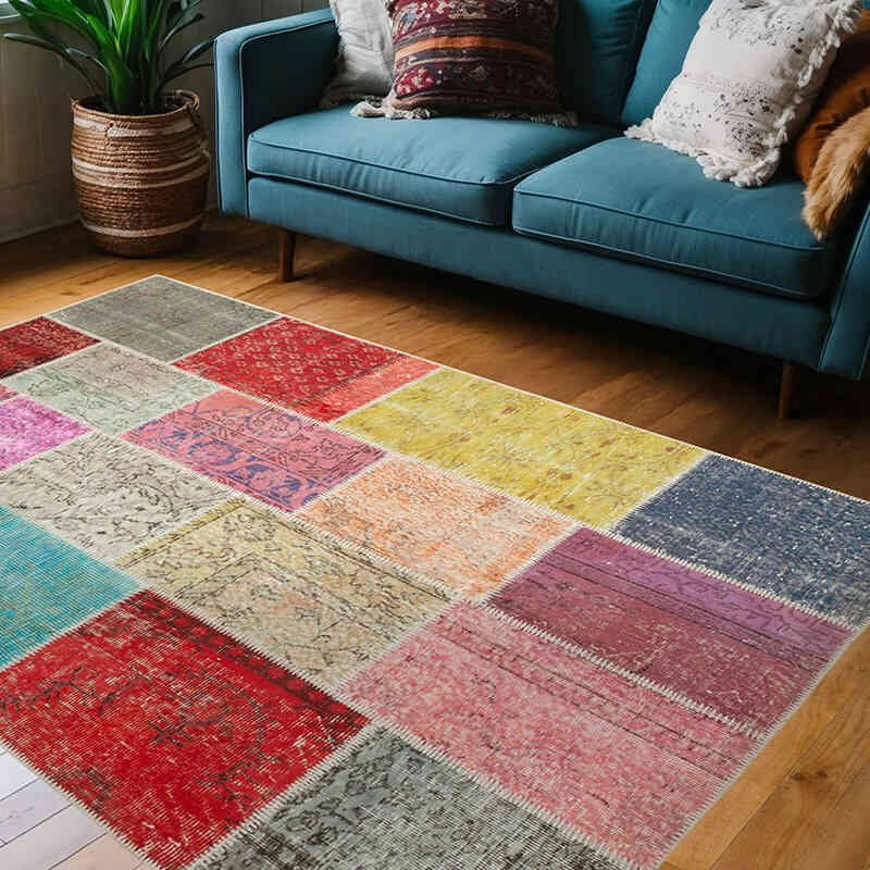 Patchwork El Dokuma Halı - 142 cm x 210 cm - K0064311