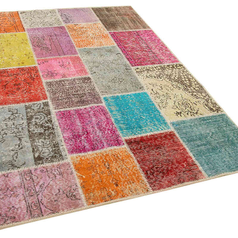 Patchwork Hand-Knotted Turkish Rug - 4' 9" x 6' 9" (57" x 81") - K0064313