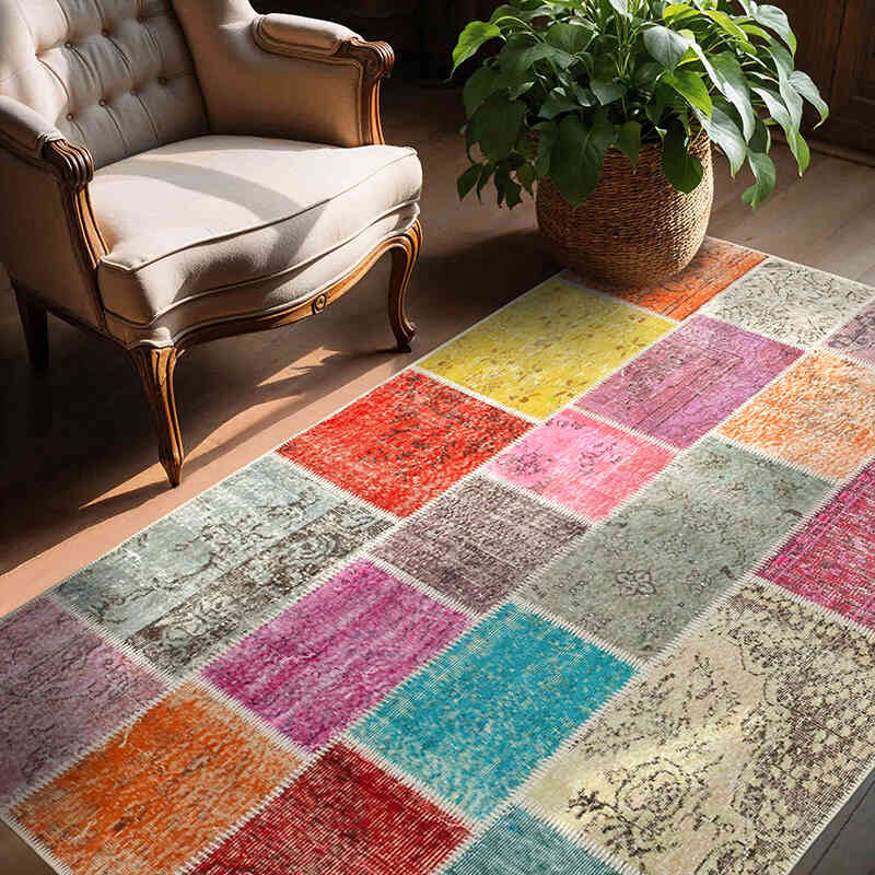 Patchwork Hand-Knotted Turkish Rug - 4' 9" x 6' 9" (57" x 81") - K0064313