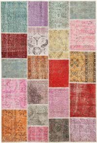 Patchwork Hand-Knotted Turkish Rug - 4' 9" x 6' 11" (57" x 83")