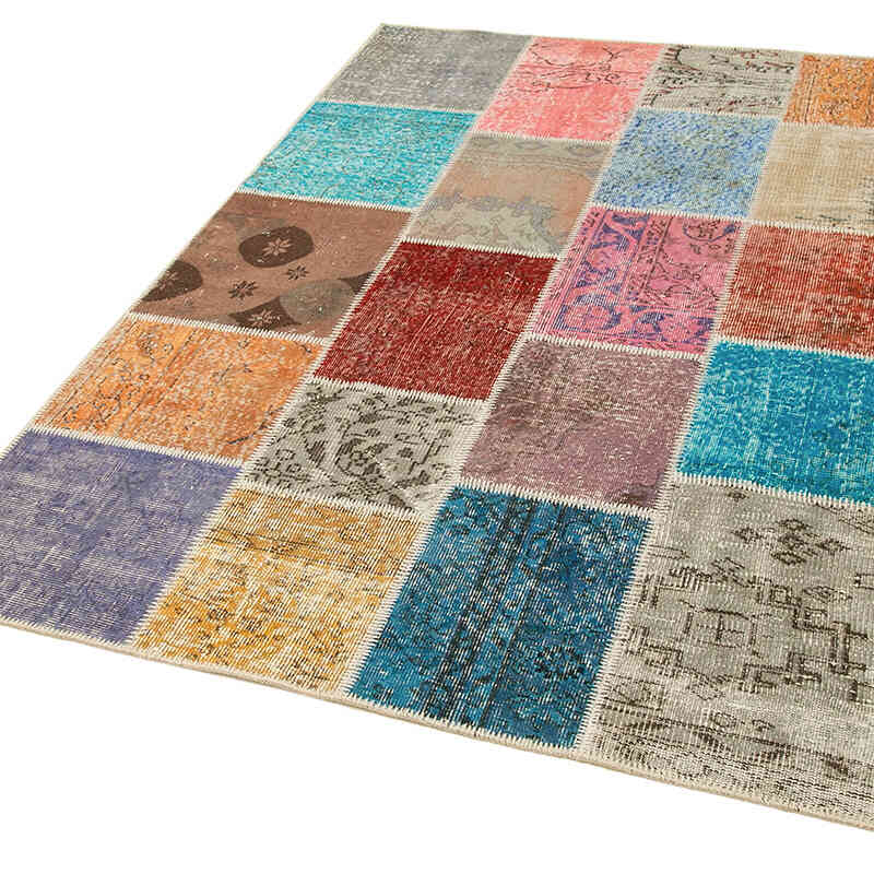Patchwork Hand-Knotted Turkish Rug - 4' 9" x 6' 8" (57" x 80") - K0064316
