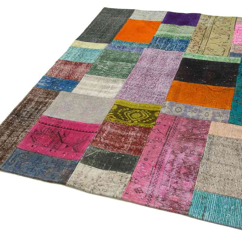 Patchwork Hand-Knotted Turkish Rug - 4' 8" x 6' 7" (56 in. x 79 in.) - K0064318