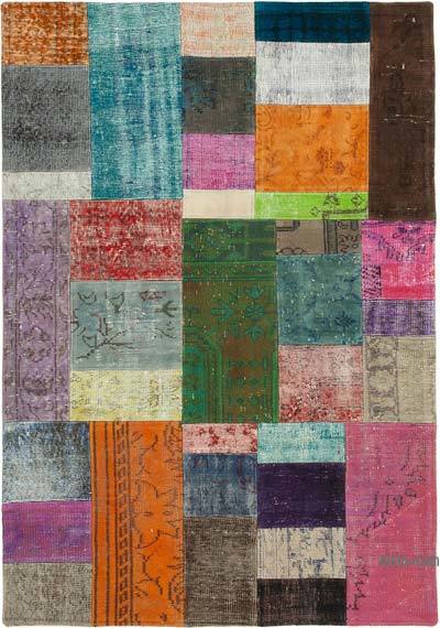 Patchwork Hand-Knotted Turkish Rug - 4' 7" x 6' 7" (55 in. x 79 in.)